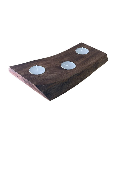 Short Mango Wood 3 Tea Light Holder 25cm - Kozeenest