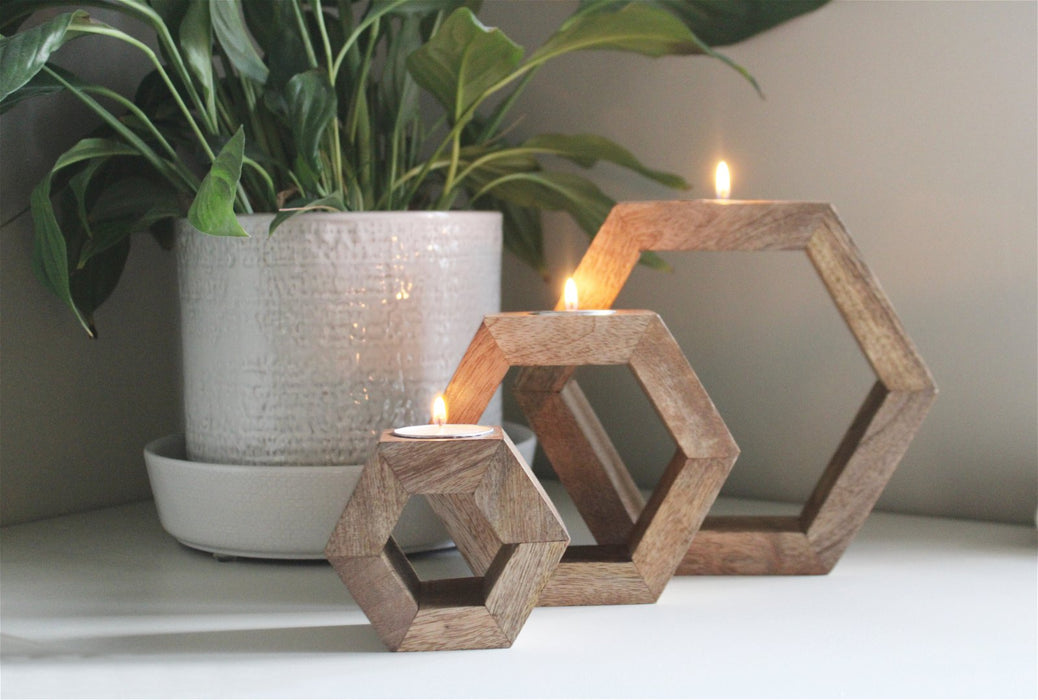 Set of Three Hexagon Tealight Holders 20cm - Kozeenest