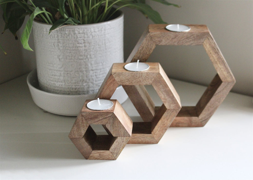 Set of Three Hexagon Tealight Holders 20cm - Kozeenest