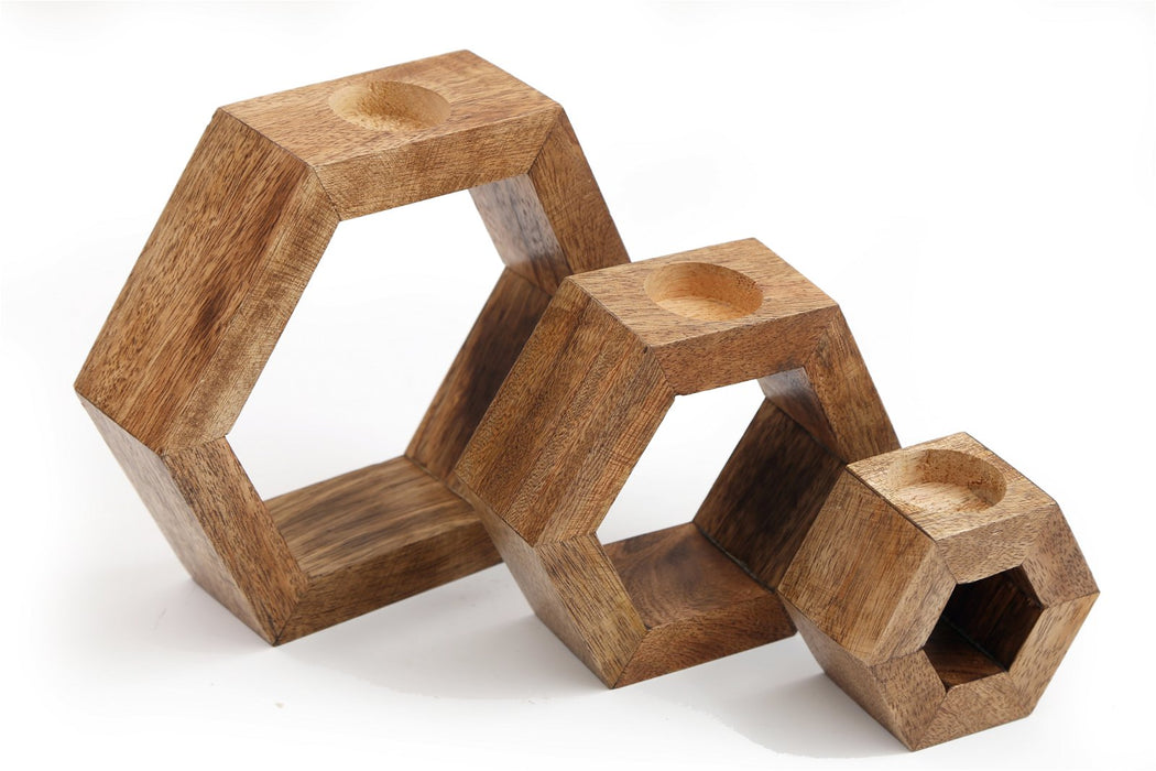 Set of Three Hexagon Tealight Holders 20cm - Kozeenest