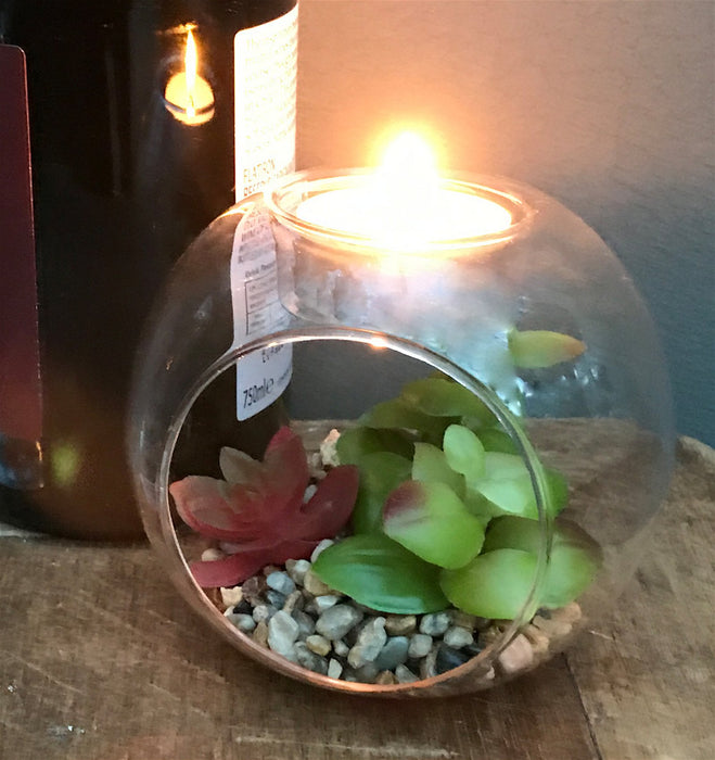 Succulent In Glass Terrarium with TeaLight Holder - Kozeenest