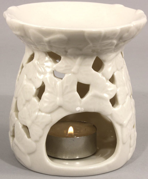 White Embossed Butterfly Oil Burner - Kozeenest