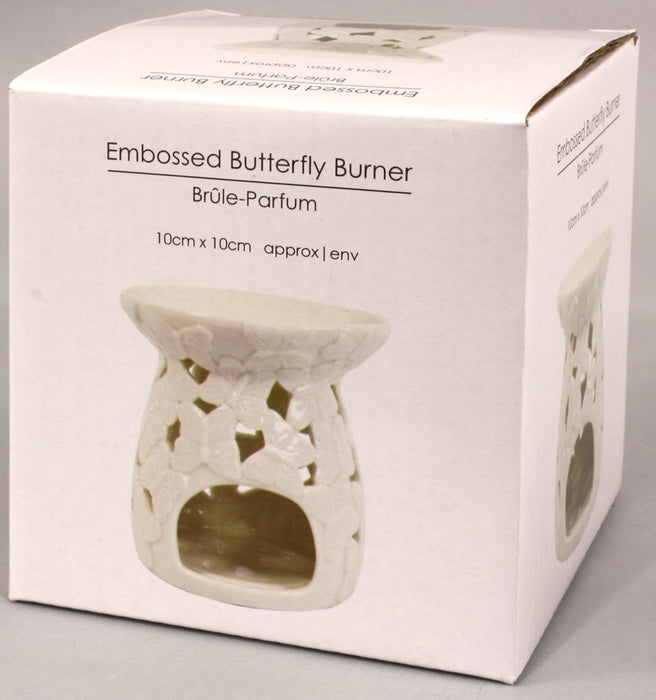 White Embossed Butterfly Oil Burner - Kozeenest