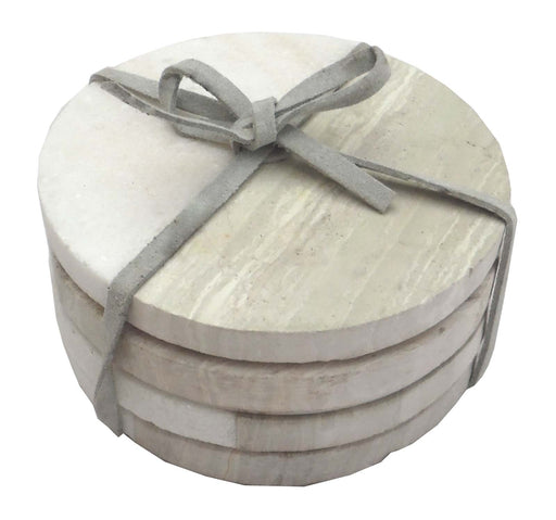 Set of 4 Wood Effect Marble Coasters - Round - Kozeenest