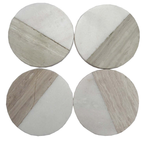 Set of 4 Wood Effect Marble Coasters - Round - Kozeenest