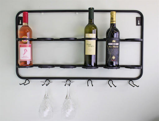 Wall Mounted Six Bottle And Wine Glass Holder - Kozeenest