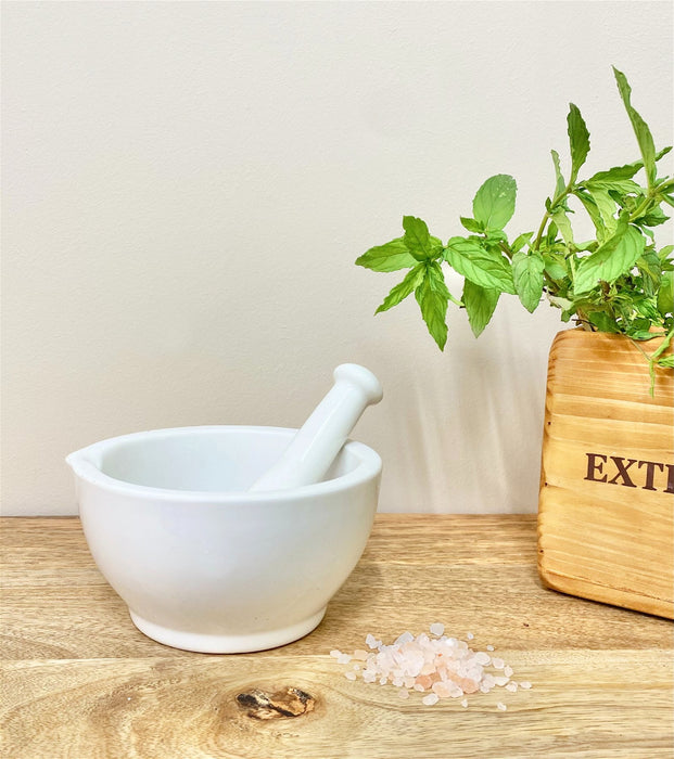 Stoneware Pestle & Mortar in White - Kozeenest