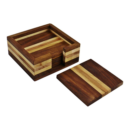 Set of 4 Wooden Coasters With Holder - Kozeenest