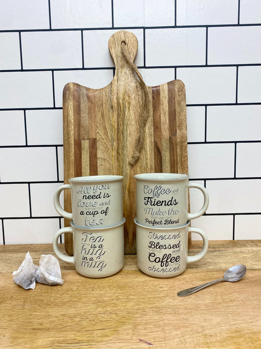 Set of Four Antique Grey Slogan Mug - Kozeenest