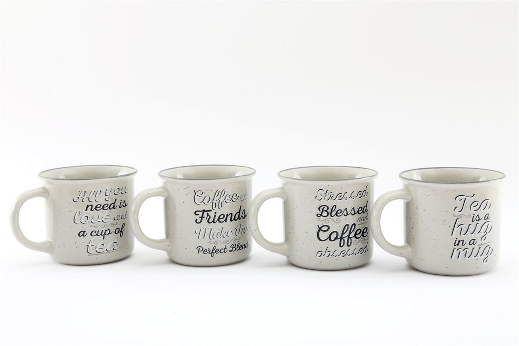 Set of Four Antique Grey Slogan Mug - Kozeenest