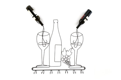 Wall Mounted Black Wire Wine Bottle & Glass Holder - Kozeenest