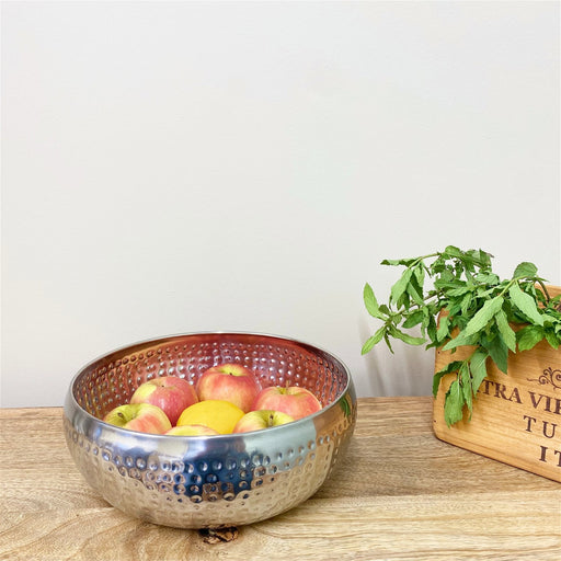 Silver Metal Bowl with Hammered Detail Small - Kozeenest