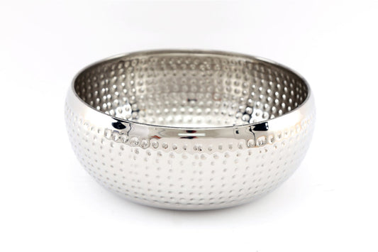 Silver Metal Bowl with Hammered Detail Small - Kozeenest