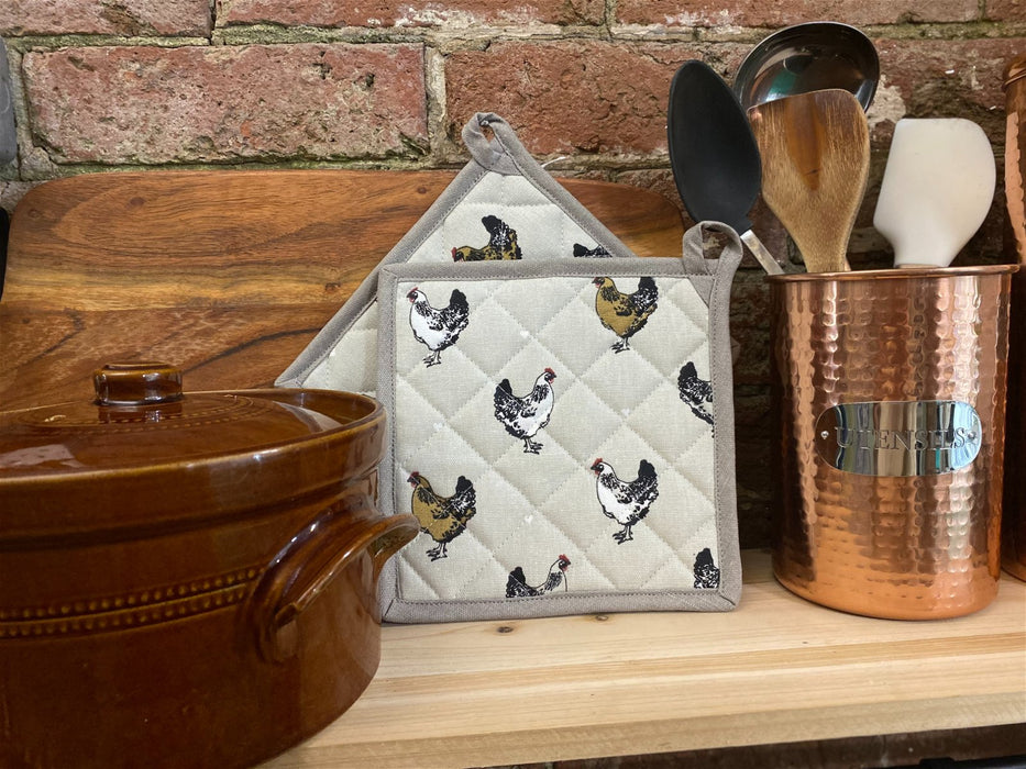 Two Pot Holders With A Chicken Print Design - Kozeenest