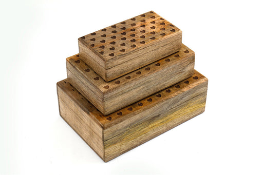 Set of Three Wooden Heart Design Boxes - Kozeenest