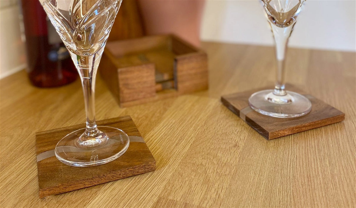 Wooden Wave Design Coasters In A Wooden Holder - Kozeenest