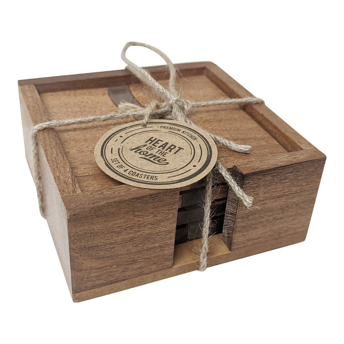 Wooden Wave Design Coasters In A Wooden Holder - Kozeenest