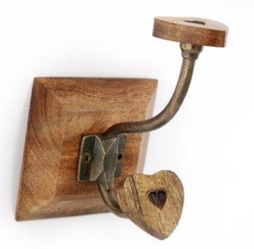 Single Mango Wood Heart Double Coat Hook - Kozeenest