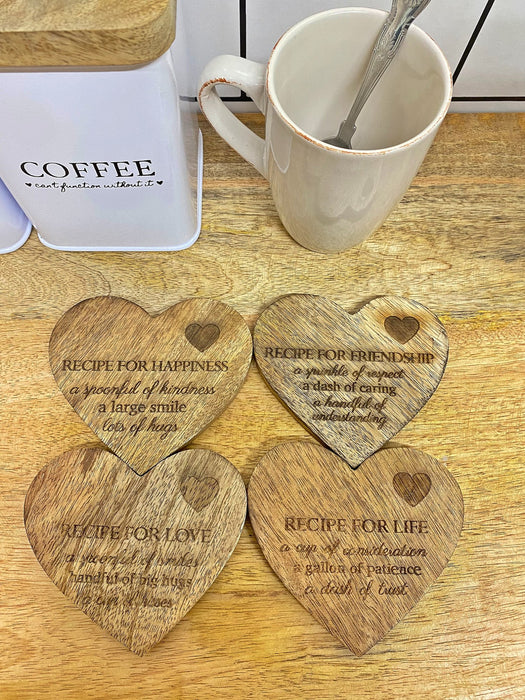 Set of 4 Wooden Heart Shaped Coasters - Kozeenest