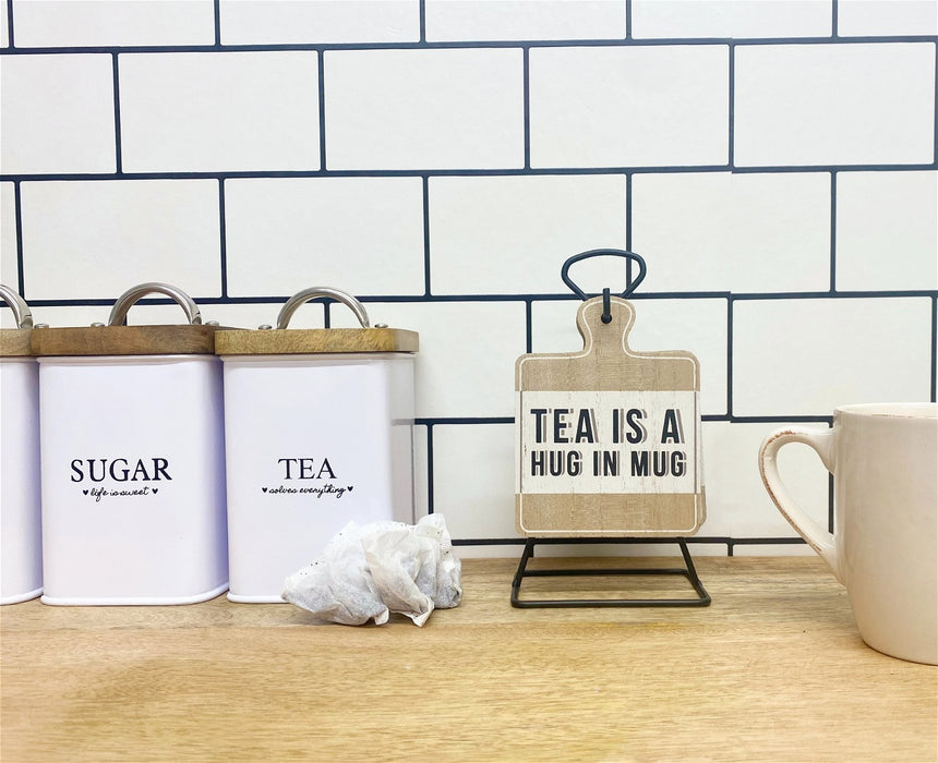 Set of Six Tea Slogan Coasters On Metal Stand - Kozeenest