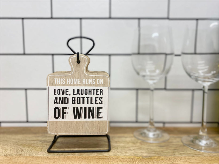 Set of Six Wine Slogan Coasters On Metal Stand - Kozeenest