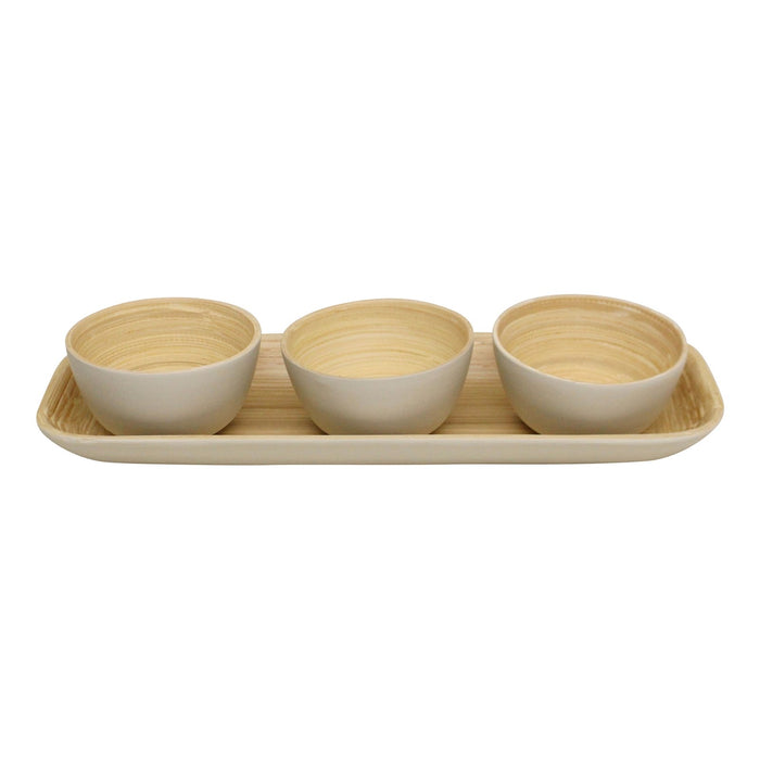 Natural Interiors Bamboo Set Of 3 Serving Bowls On Tray - Kozeenest