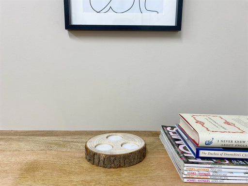 Wooden Triple Tealight Holder with Bark Detail - Kozeenest