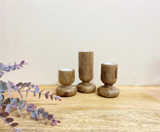 Set of Three Wooden Candlestick or Tea Light Holders - Kozeenest