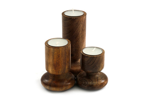 Set of Three Wooden Candlestick or Tea Light Holders - Kozeenest