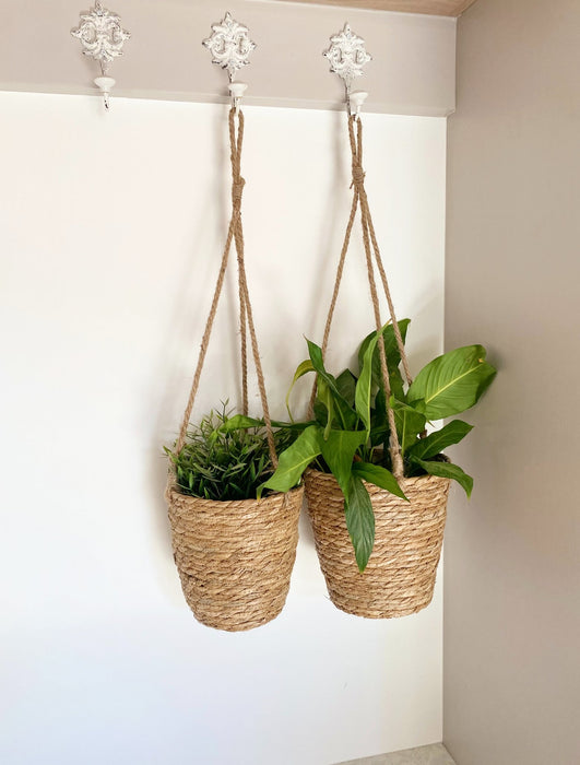 Set of Two Rush Grass Hanging Planters - Kozeenest