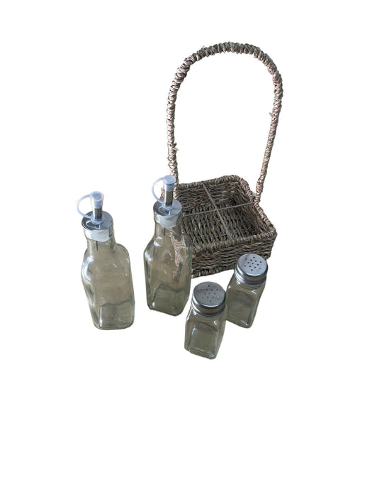 Oils and Cruet Set With Seagrass Holder 30cm - Kozeenest