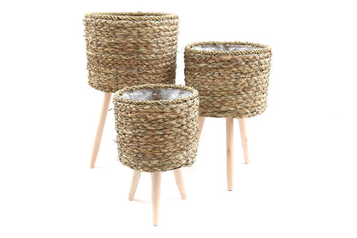 Set of Three Seagrass Planters On Stands - Kozeenest