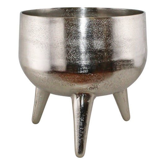 Silver Metal Planter/Bowl With Feet, 27cm - Kozeenest