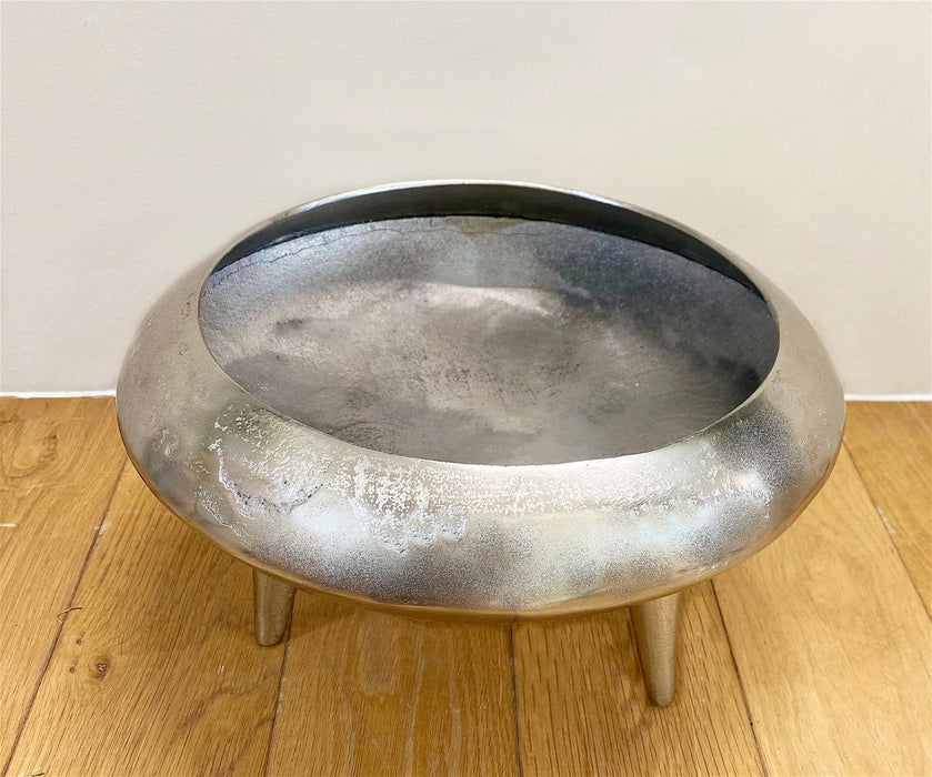 Silver Metal Planter/Bowl With Feet 39cm - Kozeenest