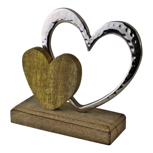 Small Double Heart On Wooden Base Ornament - Kozeenest