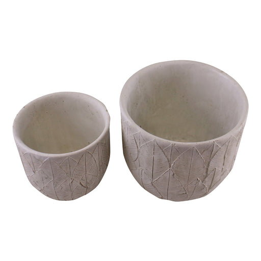 Set of 2 Cement Embossed Leaf Planters - Kozeenest