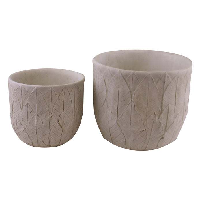 Set of 2 Cement Embossed Leaf Planters - Kozeenest