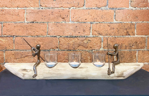 Three Tea Light Holder With Bronze Men Rowing - Kozeenest