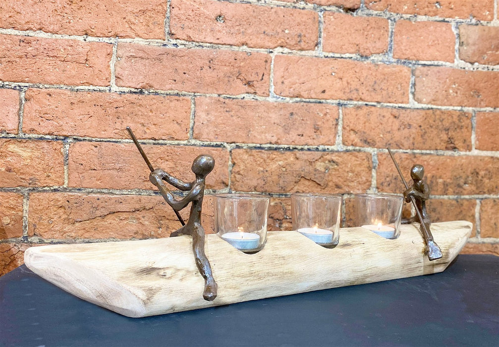 Three Tea Light Holder With Bronze Men Rowing - Kozeenest