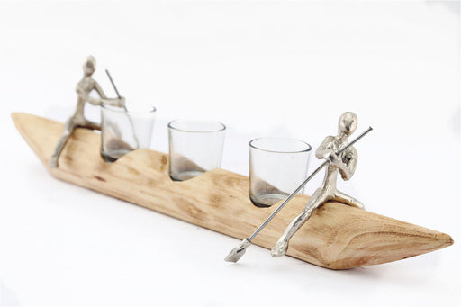 Three Tea Light Holder With Silver Men Rowing - Kozeenest