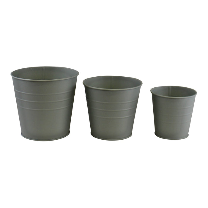 Set of 3 Round Metal Planters, Green - Kozeenest