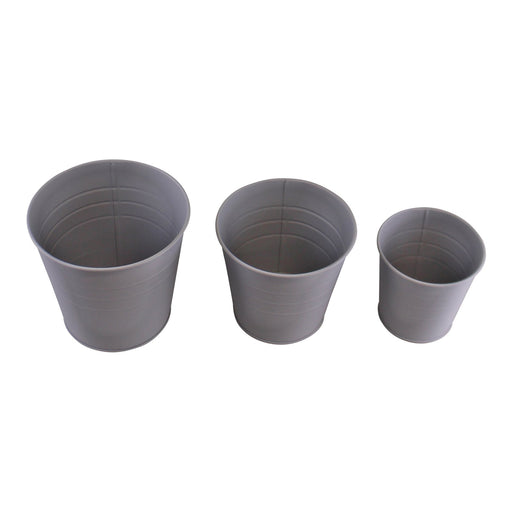 Set of 3 Round Metal Planters, Grey - Kozeenest