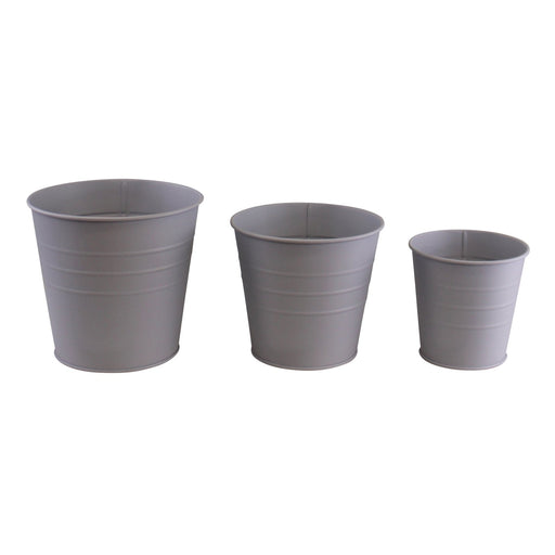 Set of 3 Round Metal Planters, Grey - Kozeenest