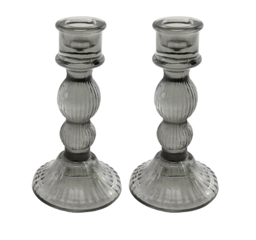 Pair of Glass Taper Candle Holders Black - Kozeenest