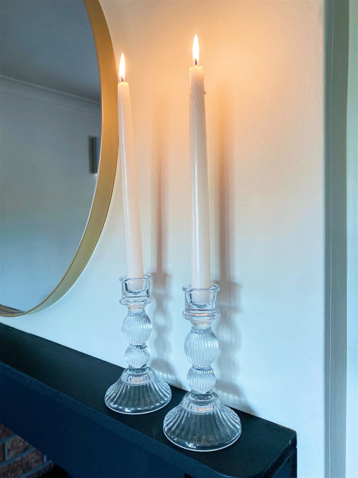 Pair of Glass Taper Candle Holders Clear - Kozeenest