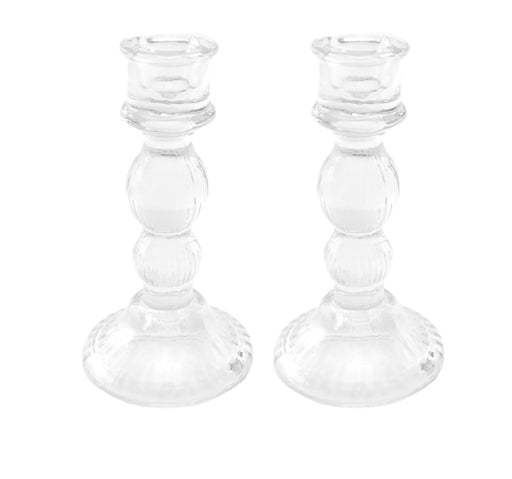 Pair of Glass Taper Candle Holders Clear - Kozeenest