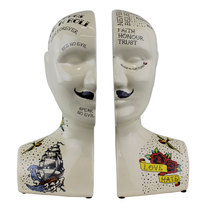 Ornamental Ceramic Phrenology Bookends - Kozeenest