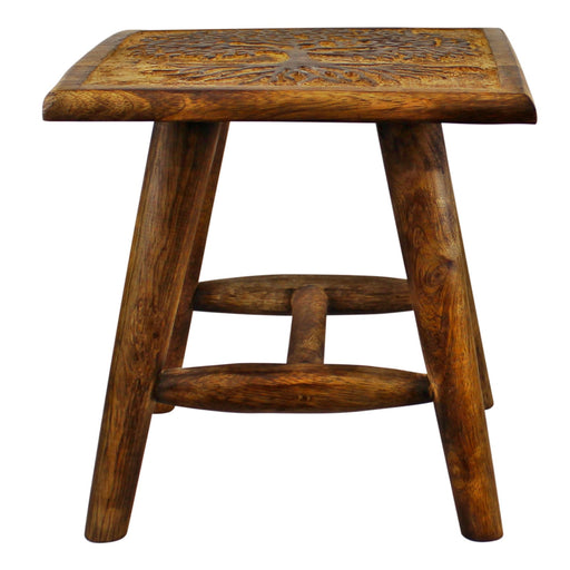 Tree of Life Hand Carved Stool, 25cm - Kozeenest