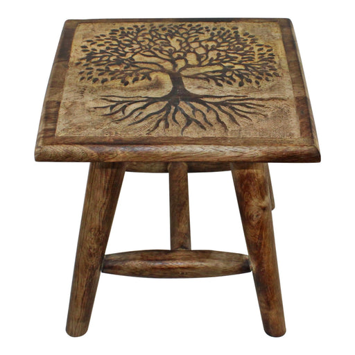 Tree of Life Hand Carved Stool, 25cm - Kozeenest