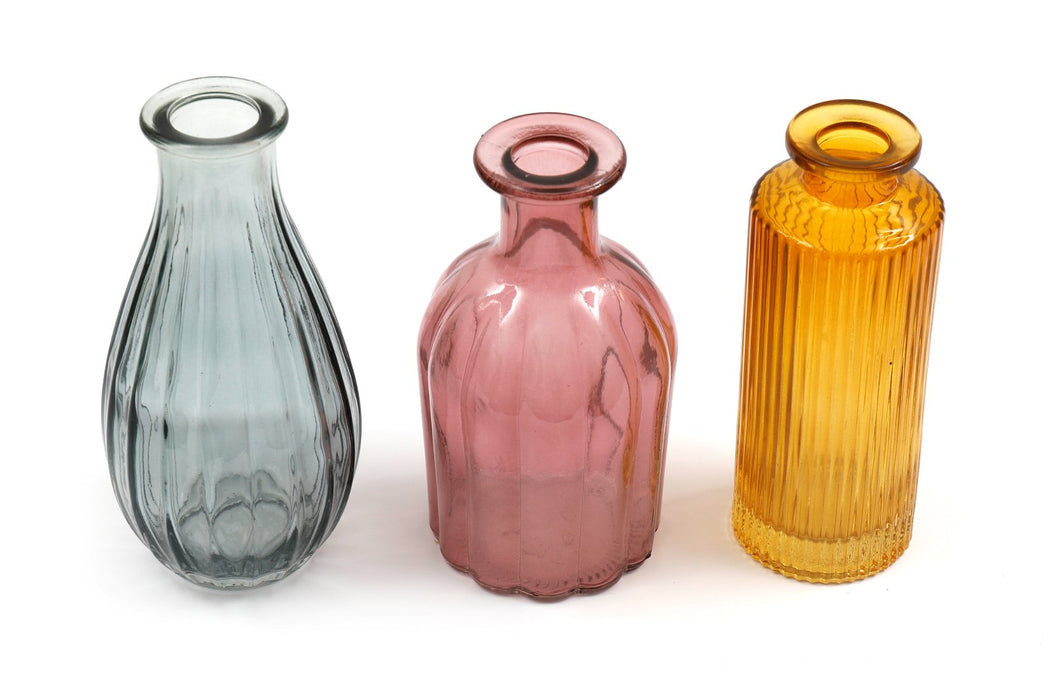 Set of Three Colour Glass Vases - Kozeenest